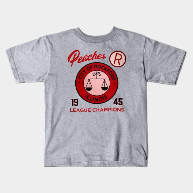 Rockford Peaches • AAGPBL Patch • Rockford, Illinois Kids T-Shirt by The MKE Rhine Maiden